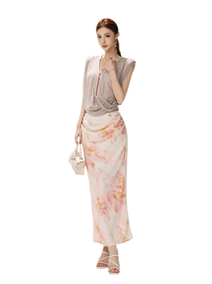 Floral Satin Mermaid Skirt