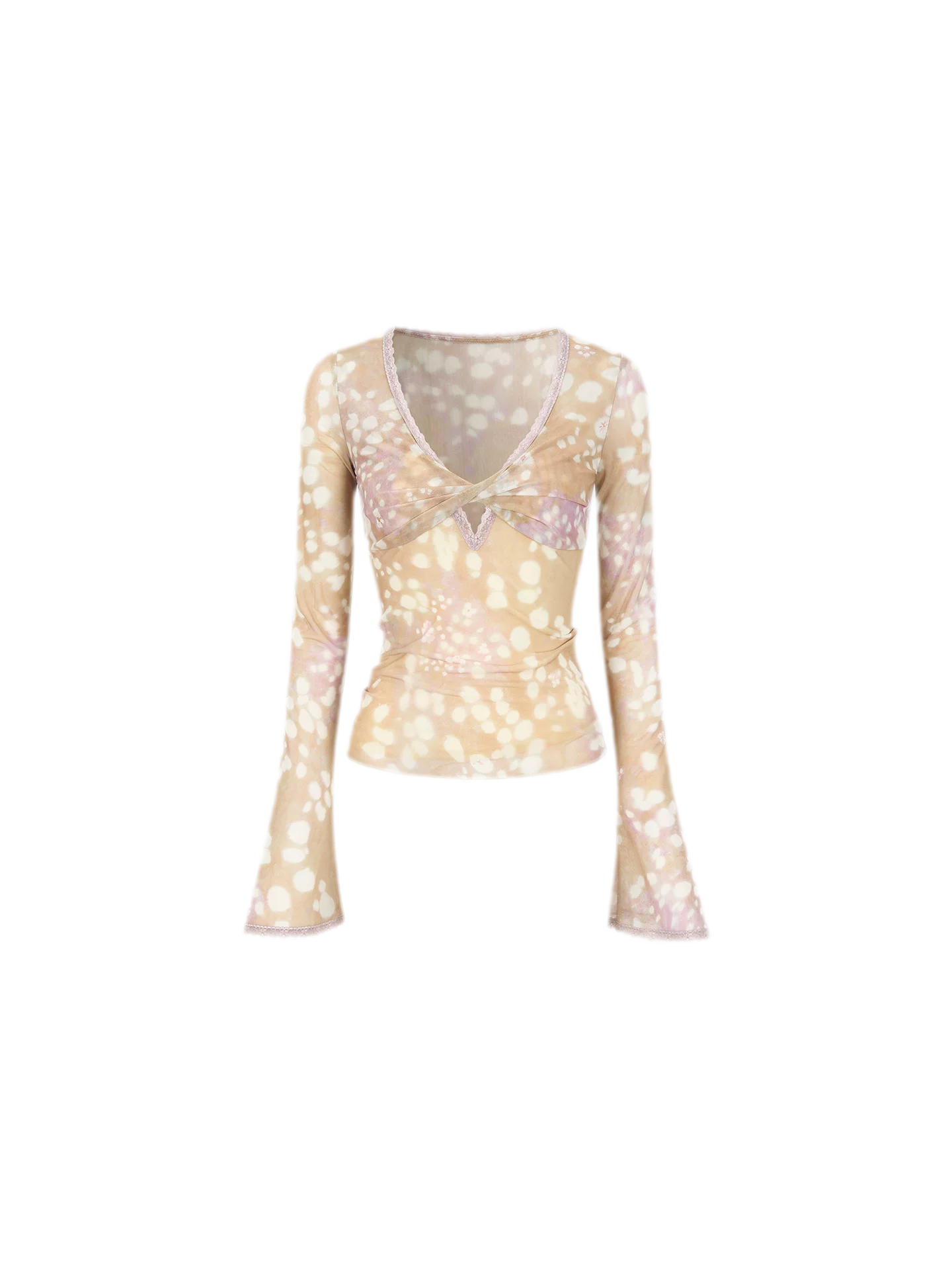 Deer Print Lace Mesh Top