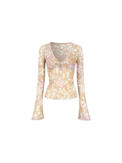 Deer Print Lace Mesh Top