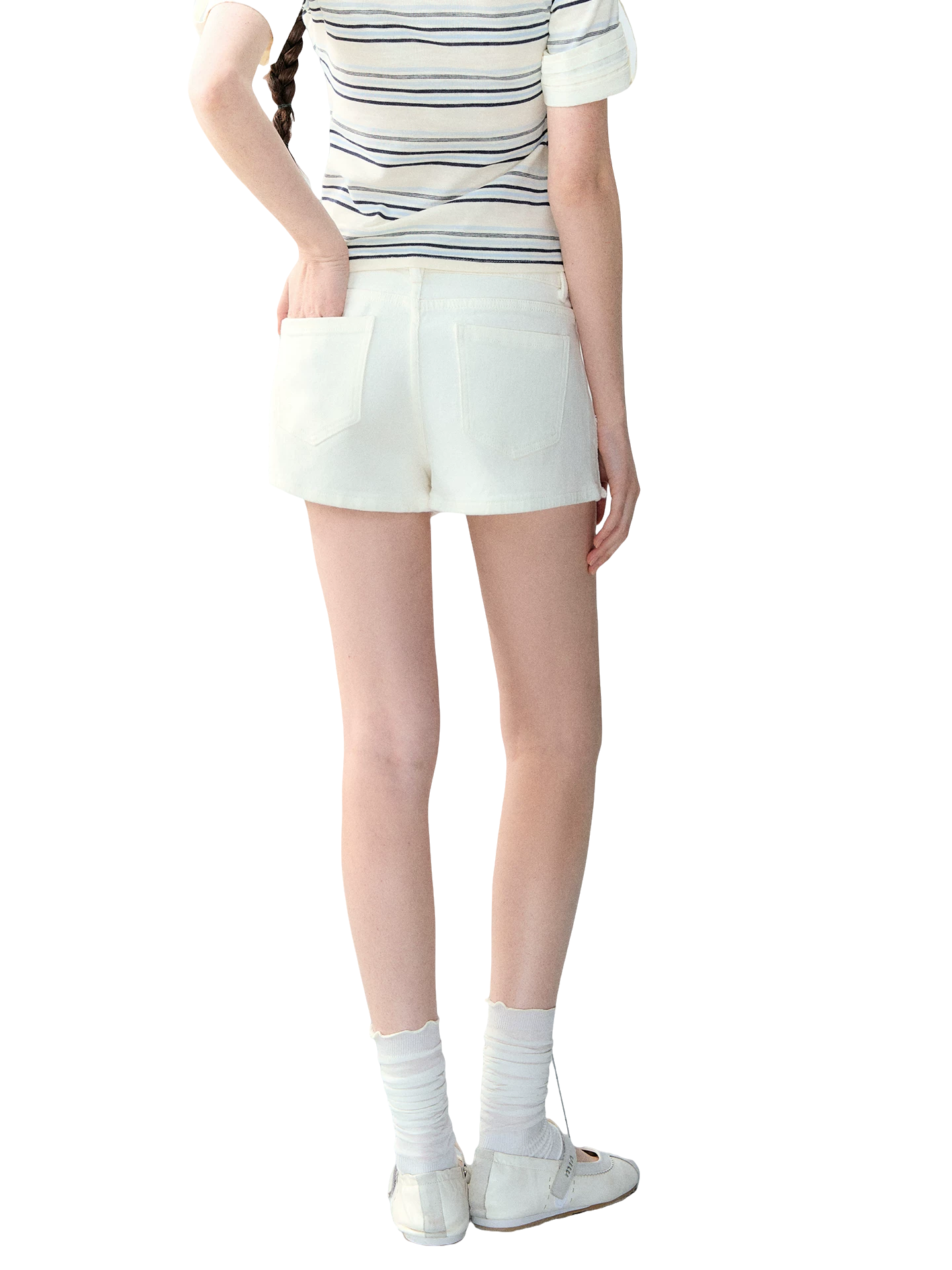 White Korean Casual High-Waist Denim Shorts