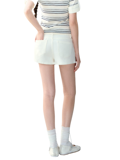 White Korean Casual High-Waist Denim Shorts
