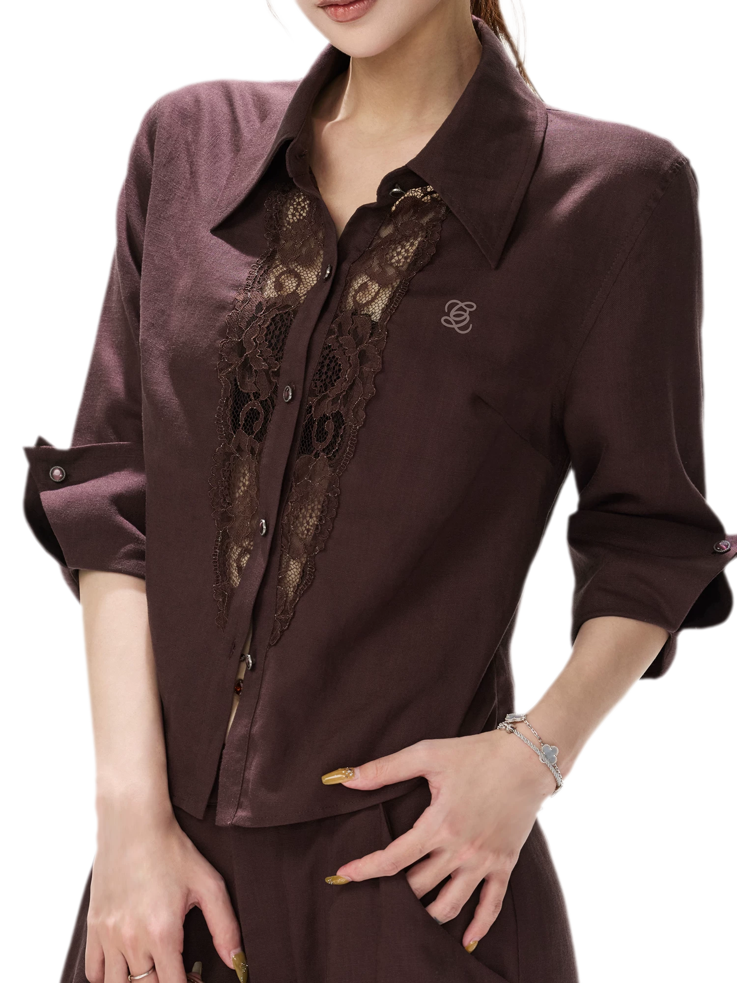 Lace Panel Cropped Shirt