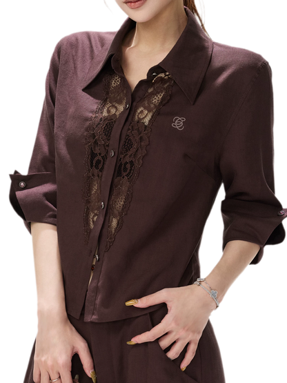 Lace Panel Cropped Shirt