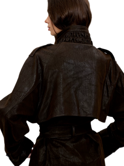 Distressed Utility PU Leather Jacket