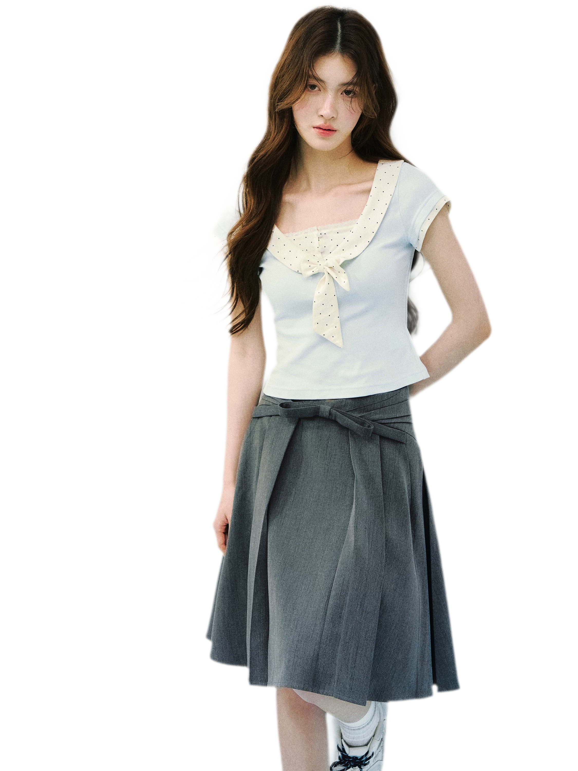 High Waist Pleated Midi Skirt