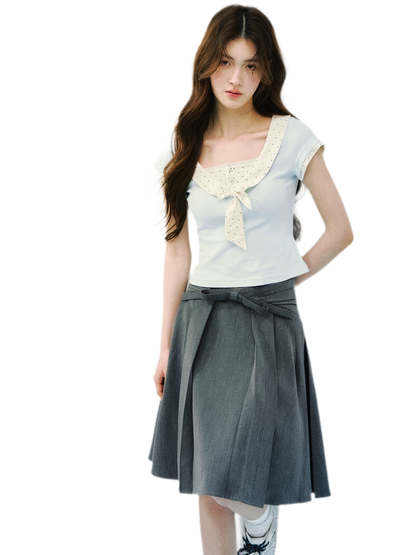 High Waist Pleated Midi Skirt