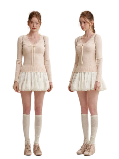 Lace Bow Knit Top