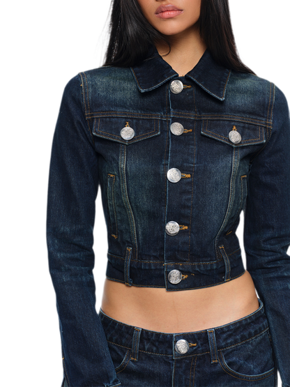 Embroidered Cropped Denim Jacket