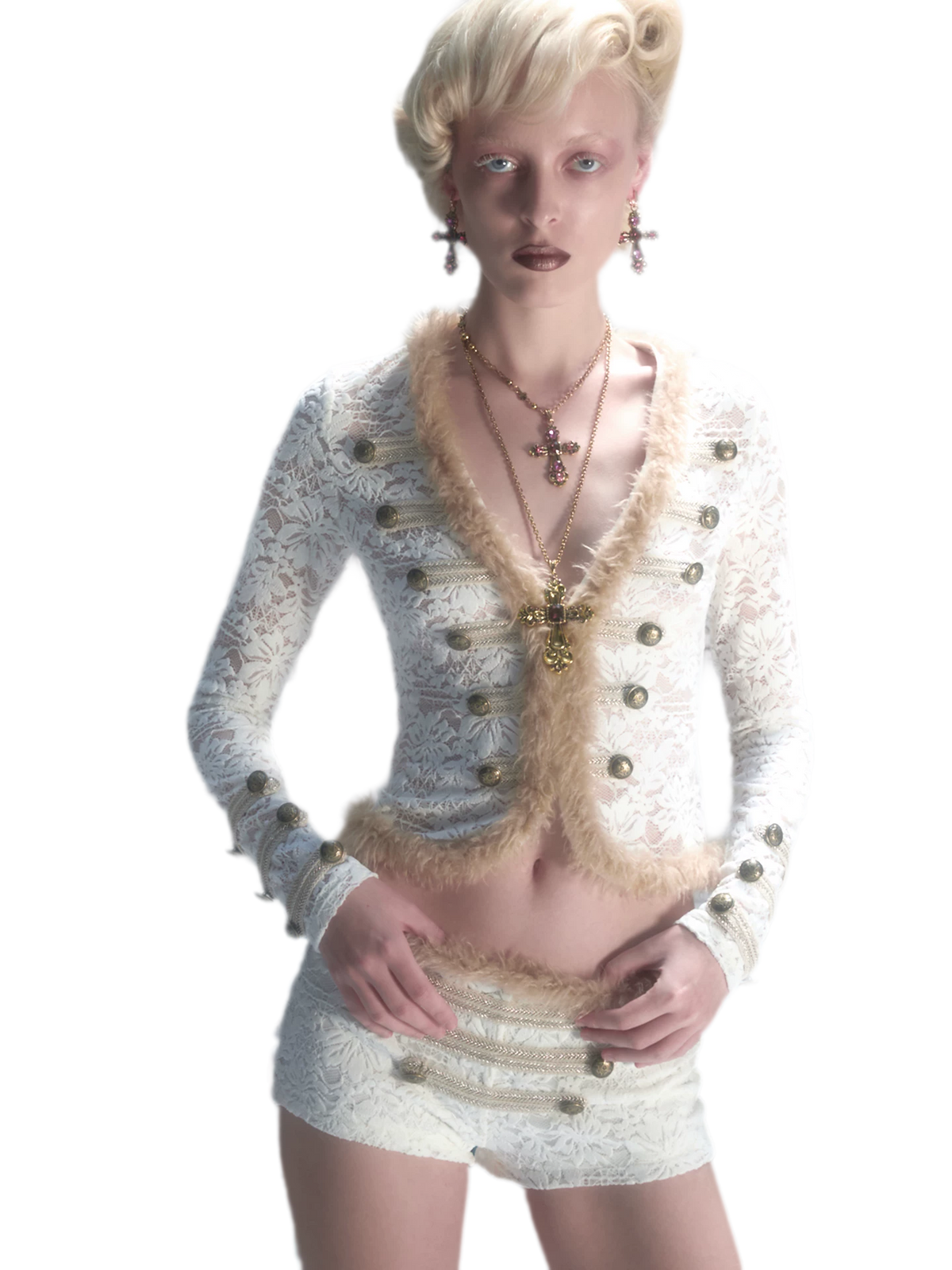 Set di cardigan e shorts con profili metallici