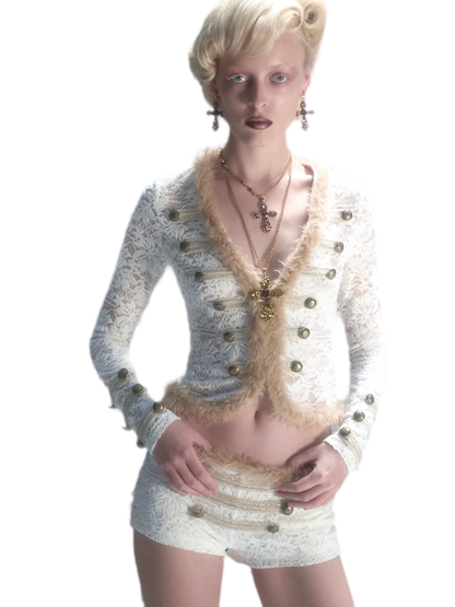 Set di cardigan e shorts con profili metallici