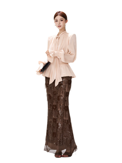 Pearlescent Tie Waist Blouse