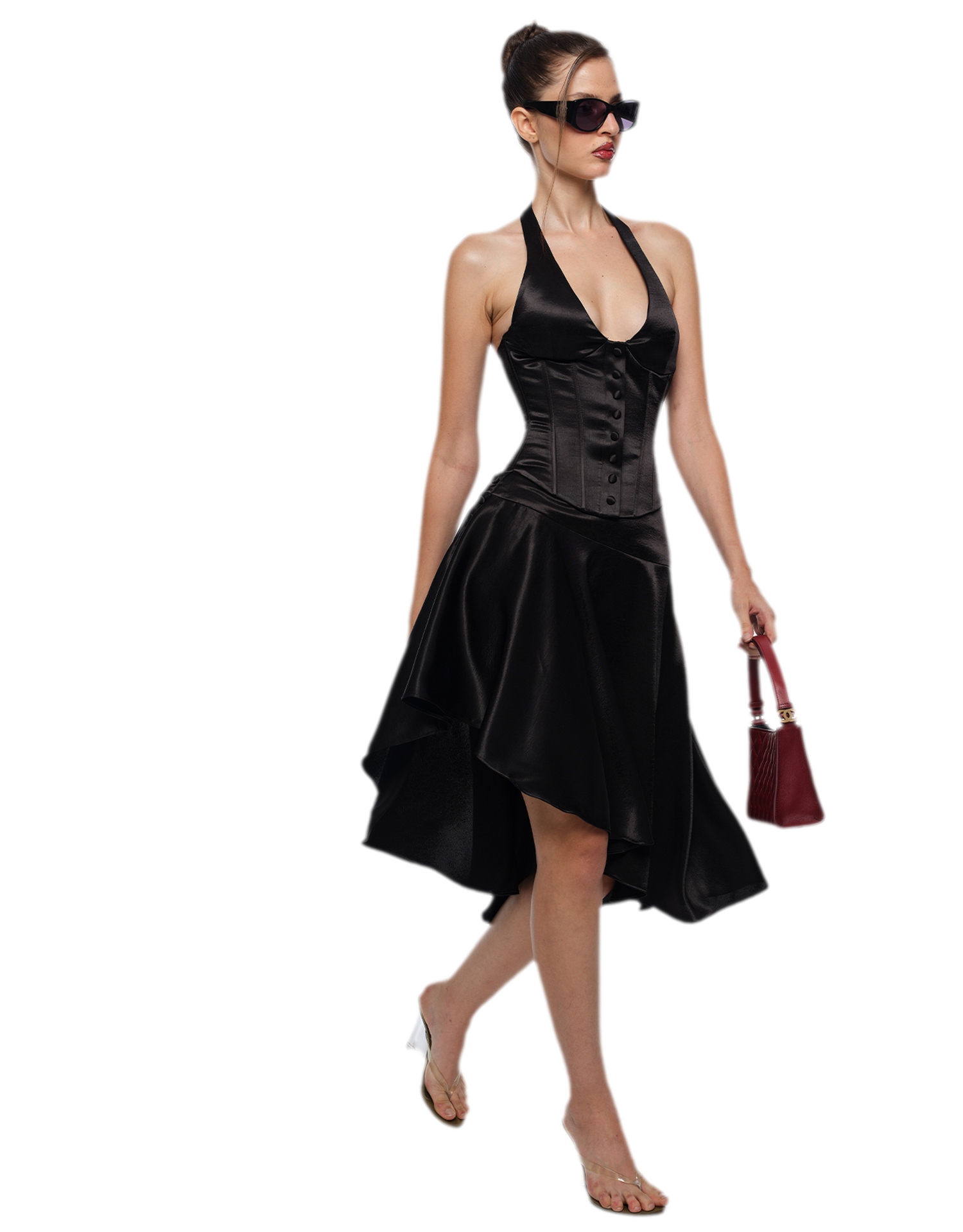 Low-Rise Satin Asymmetric Skirt