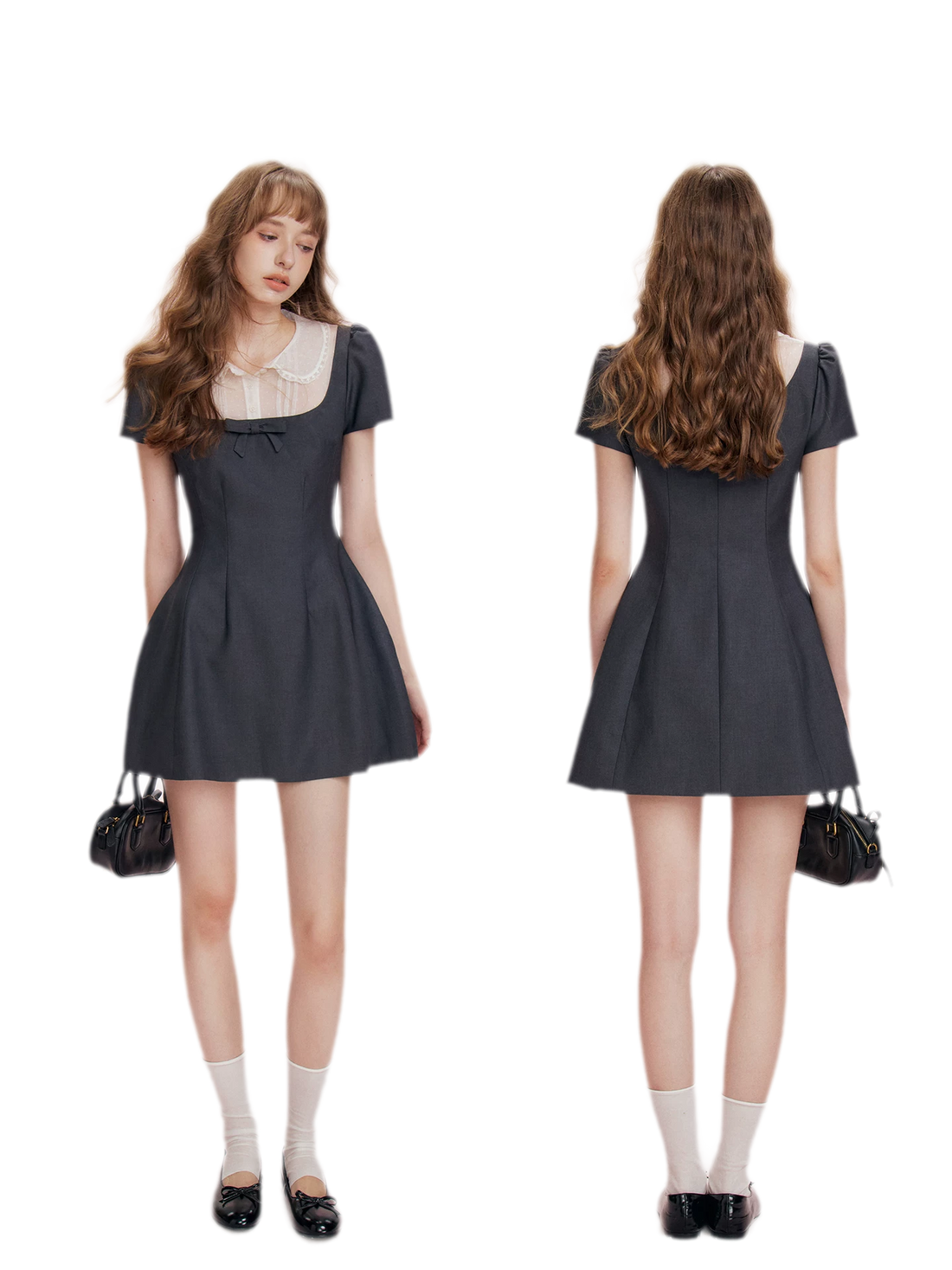 Mesh Panel Bow Waist Dress