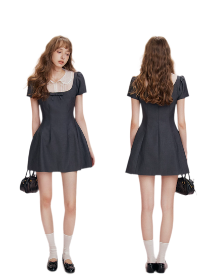 Mesh Panel Bow Waist Dress