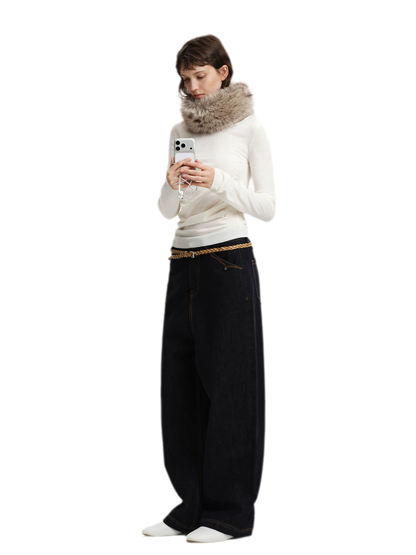 Top in maglia slim arricciato in lana