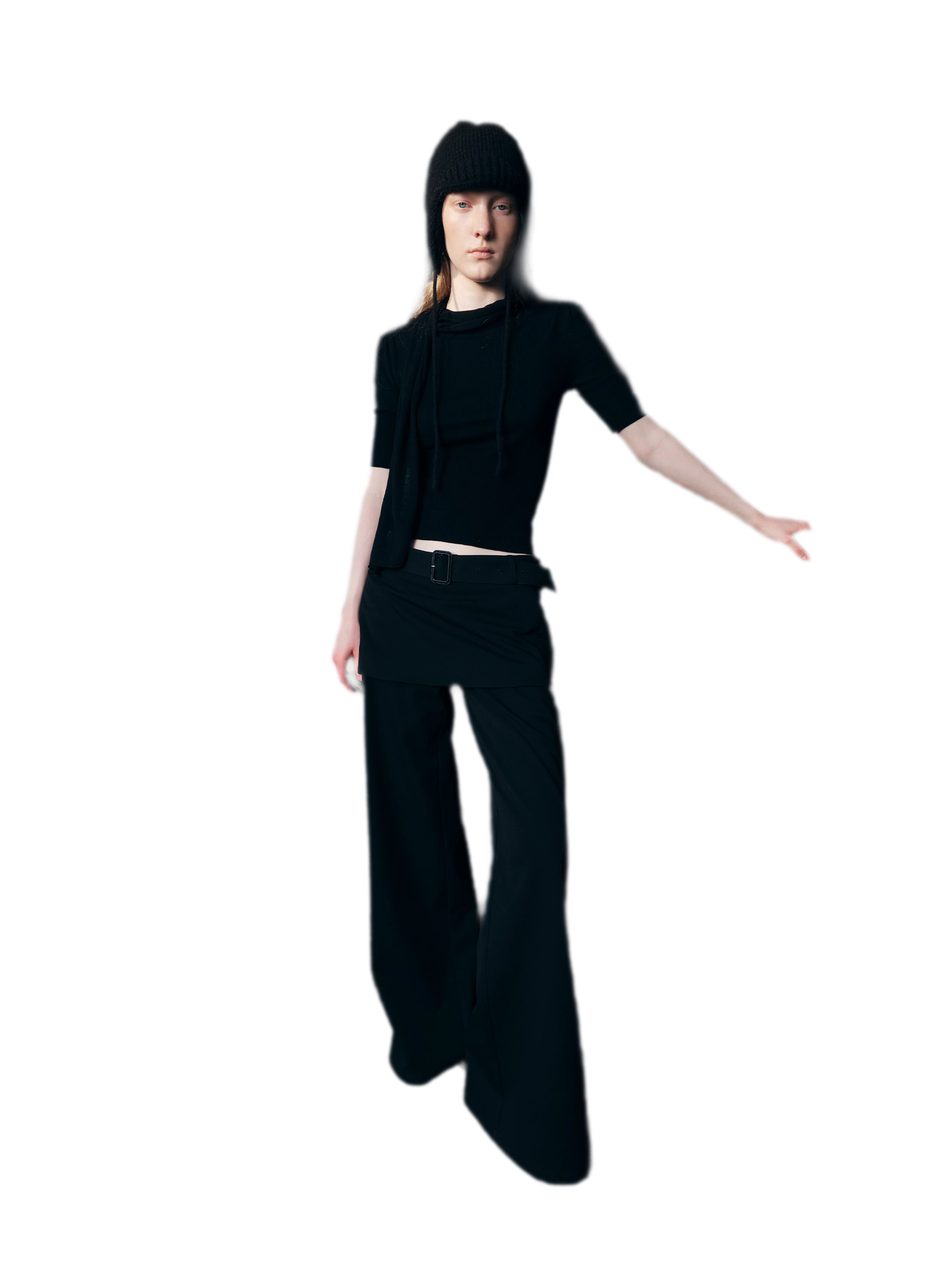 Structured Faux-Layer Wide-Leg Trousers