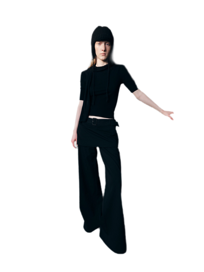 Structured Faux-Layer Wide-Leg Trousers