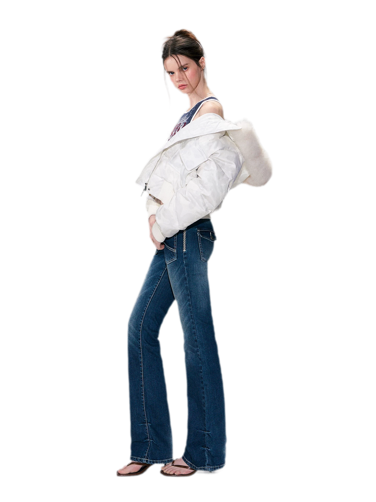 Printed Cropped Hooded Down Jacket