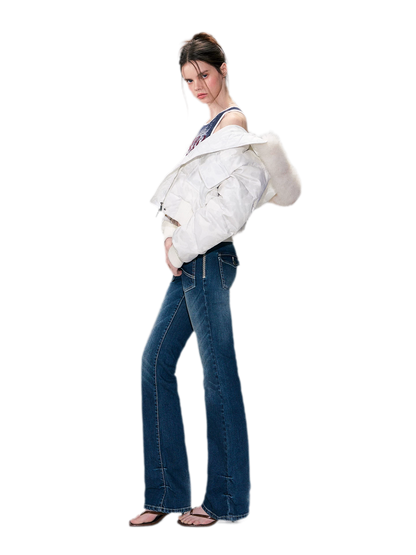 Printed Cropped Hooded Down Jacket