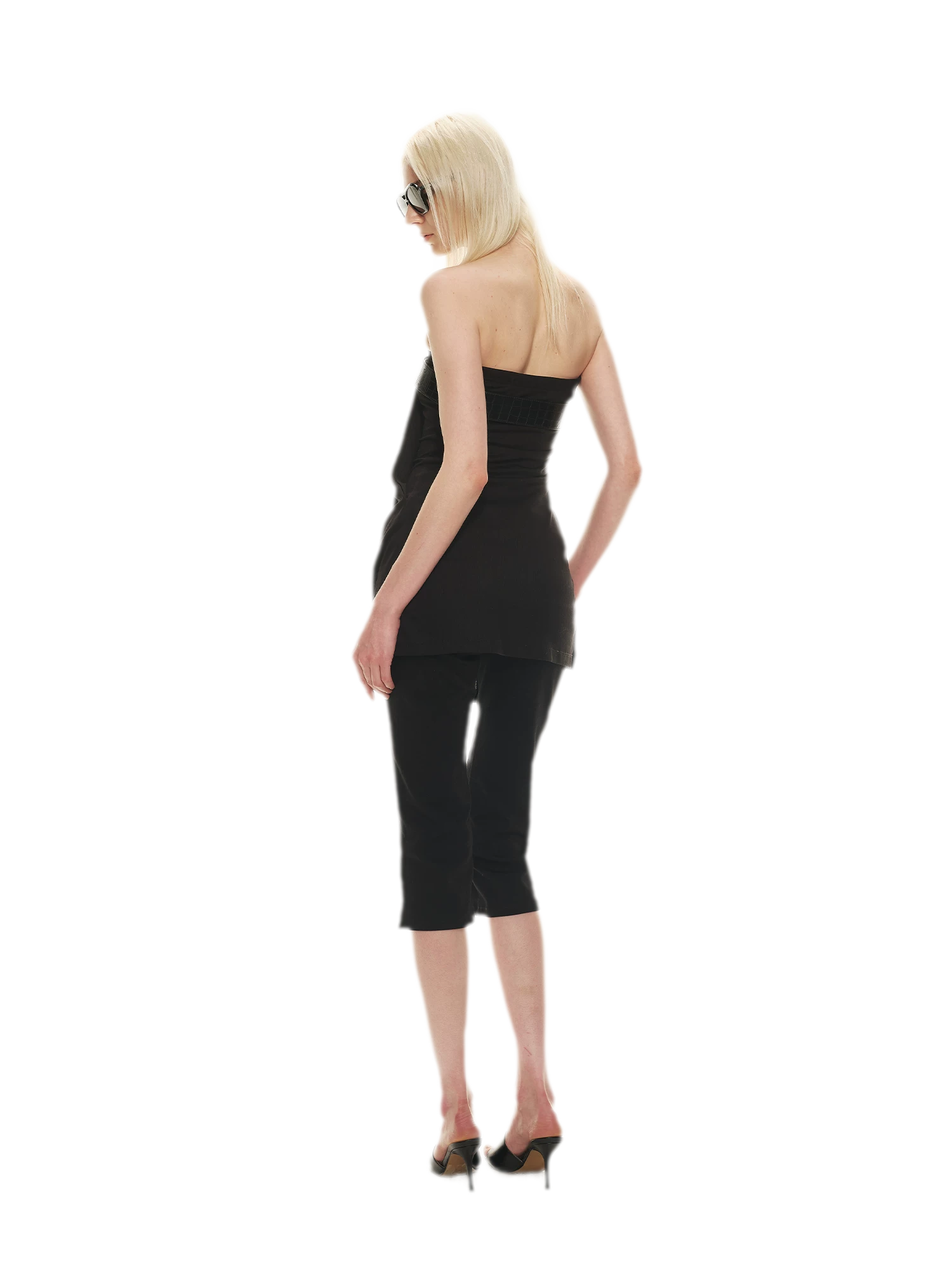 Tencel Lyocell Strapless Waist-Accentuated Top with Belt