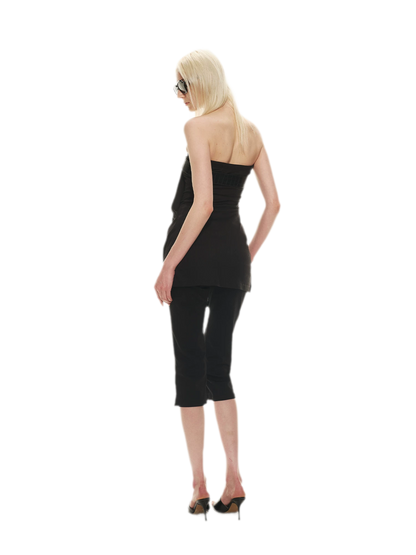 Tencel Lyocell Strapless Waist-Accentuated Top with Belt