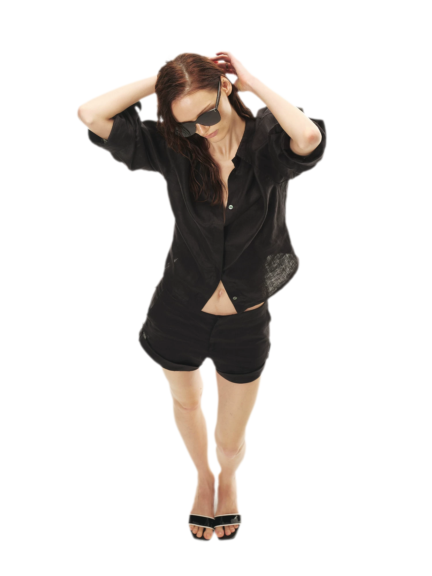 Linen Waist-Defined Shirt &amp; Low-Rise Rolled Shorts Set