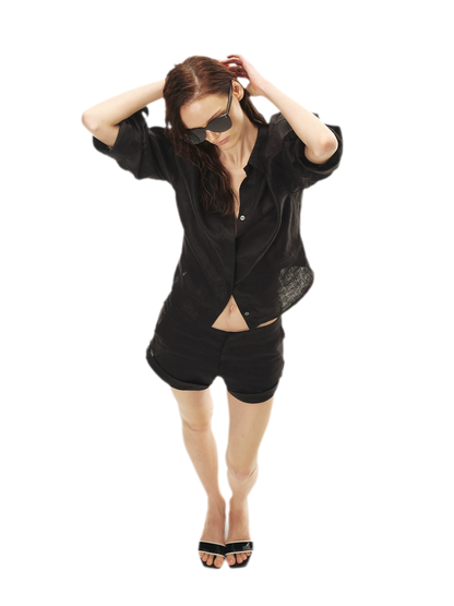 Linen Waist-Defined Shirt &amp; Low-Rise Rolled Shorts Set