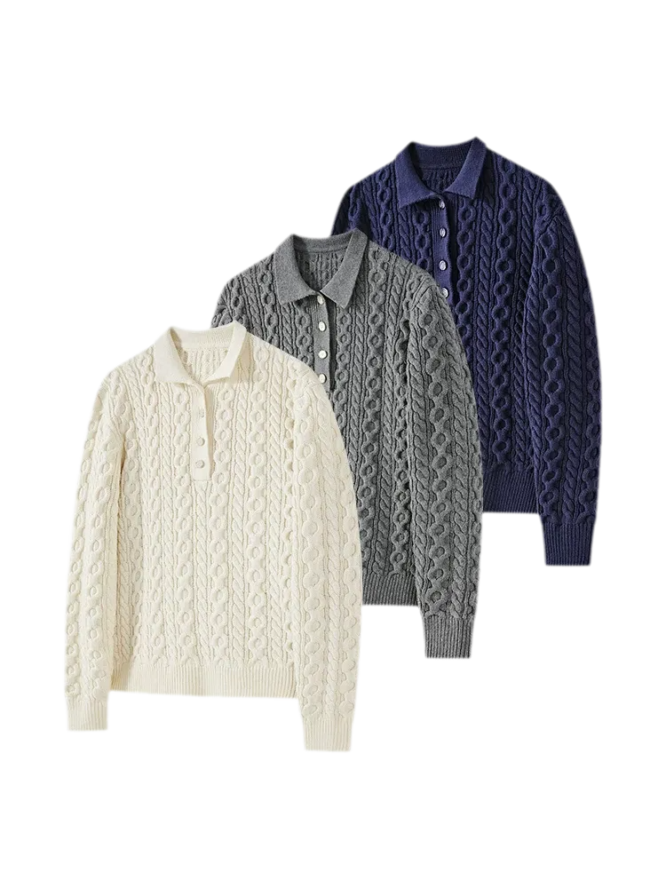 Chunky Cable Knit Polo Sweater