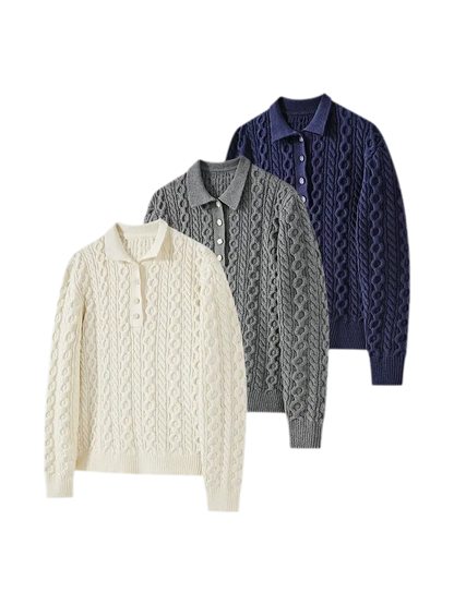 Chunky Cable Knit Polo Sweater