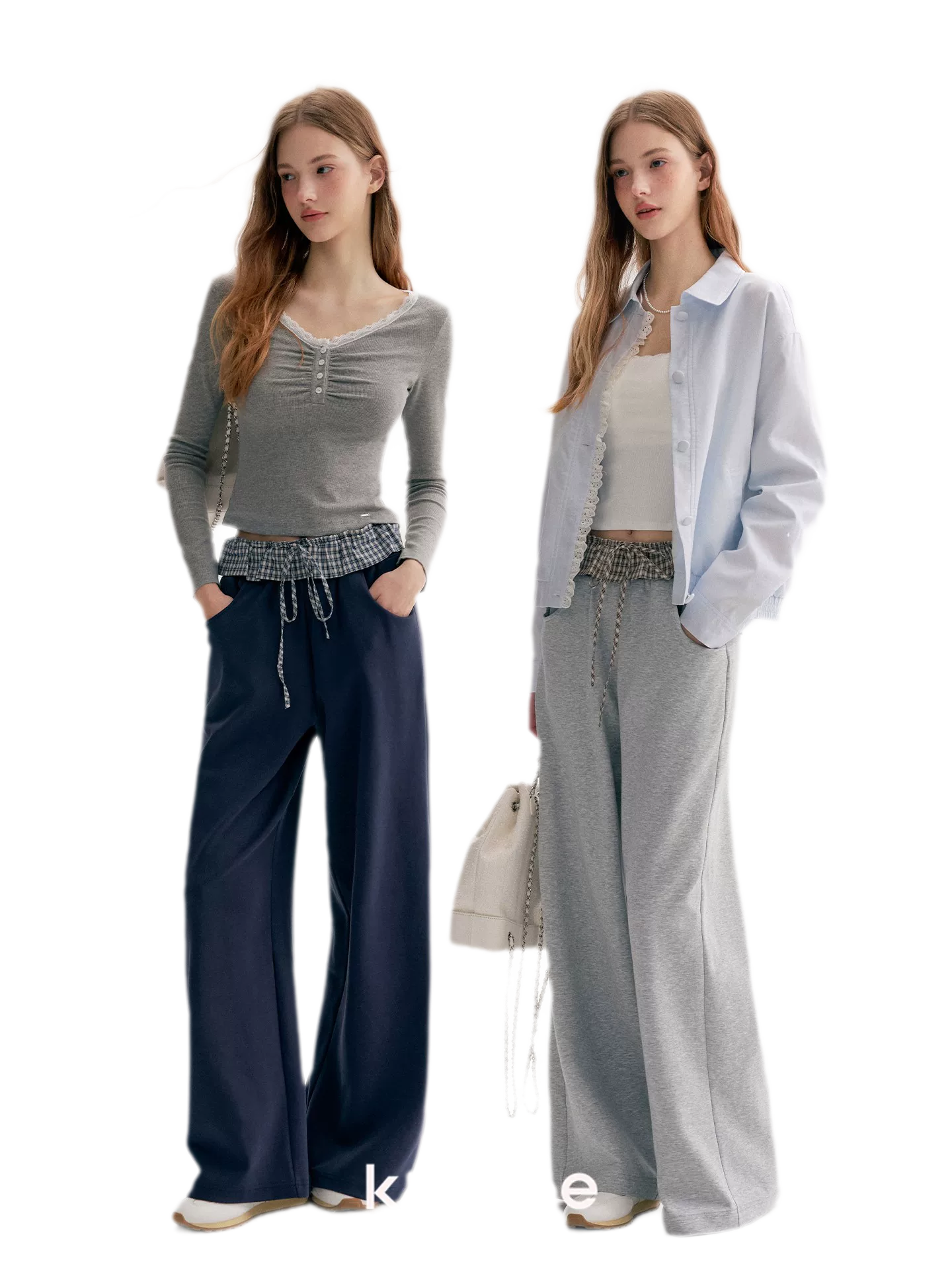 Contrast Plaid Wide Sweatpants