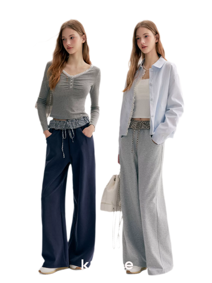 Contrast Plaid Wide Sweatpants