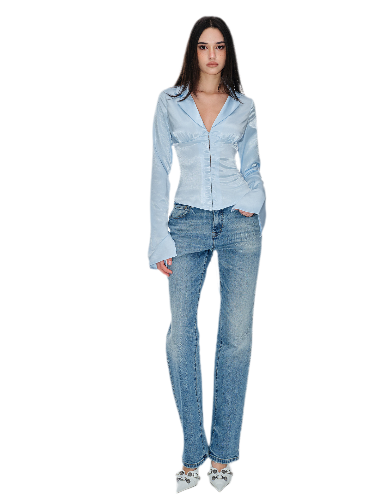 Satin Ruched Waist Blouse