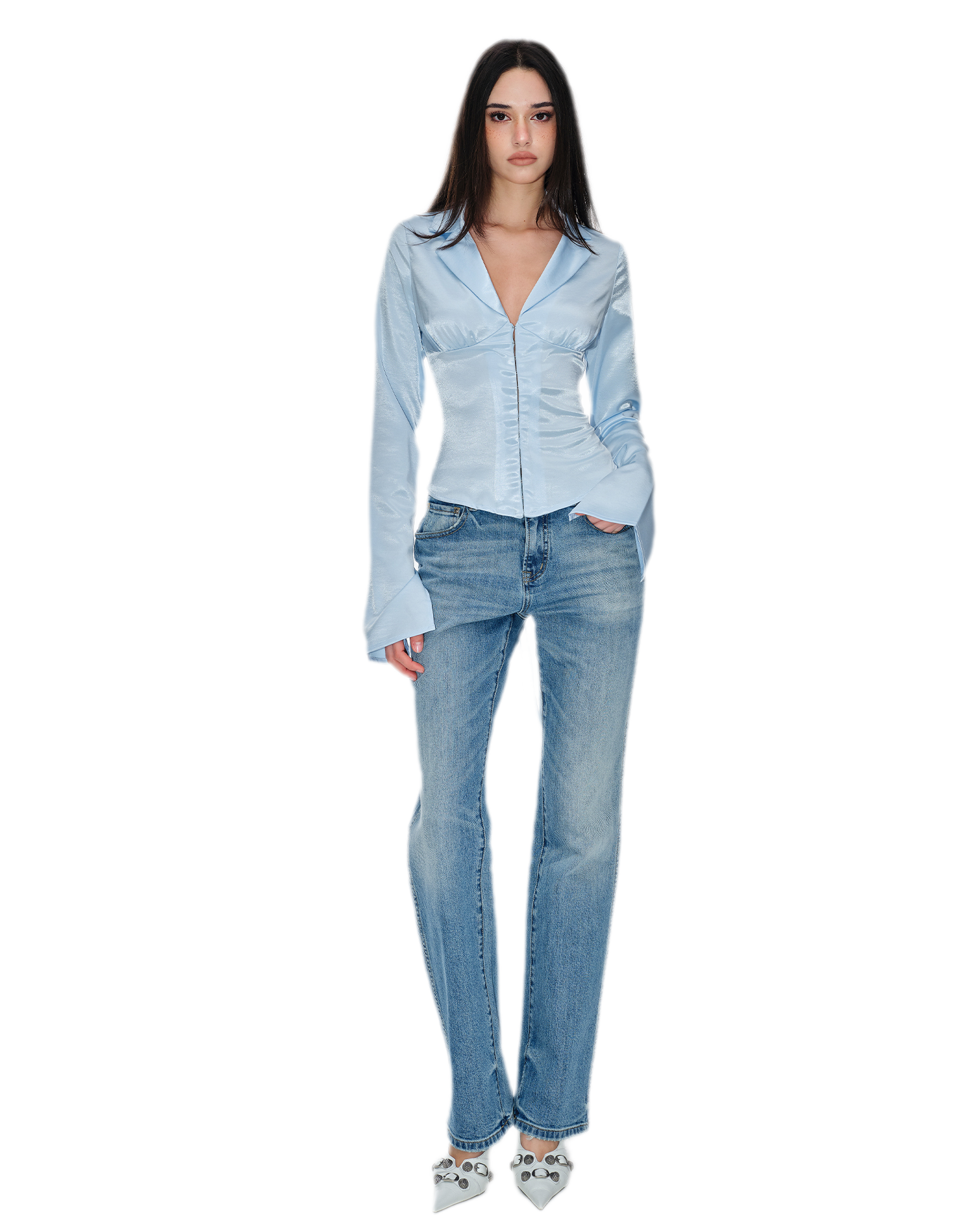 Satin Ruched Waist Blouse