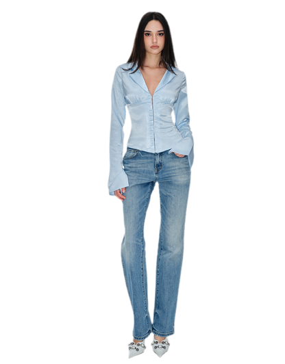 Satin Ruched Waist Blouse