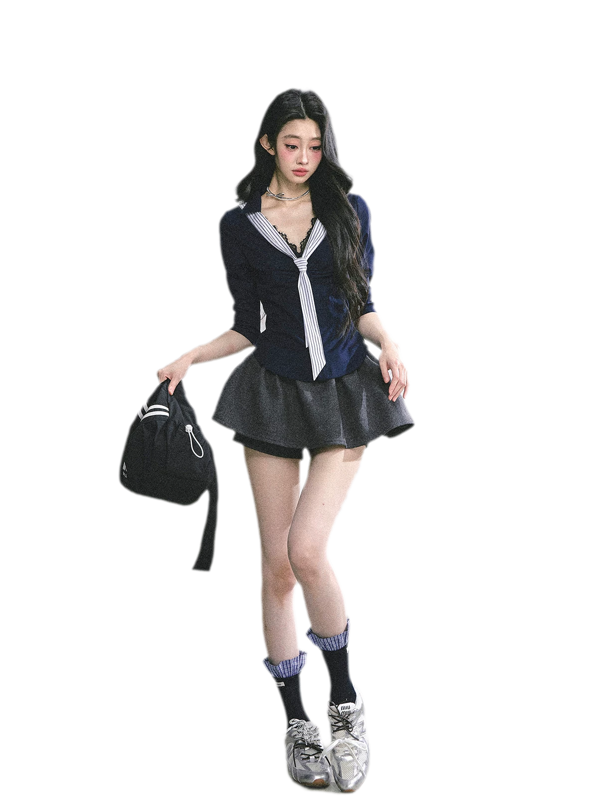 細條紋蕾絲 Polo 衫