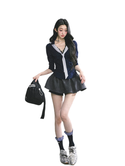 細條紋蕾絲 Polo 衫