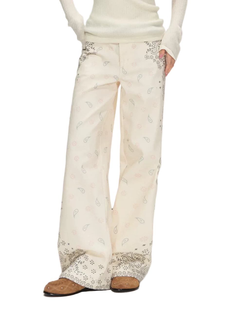 Vintage Paisley Print Relaxed Wide-Leg Pants