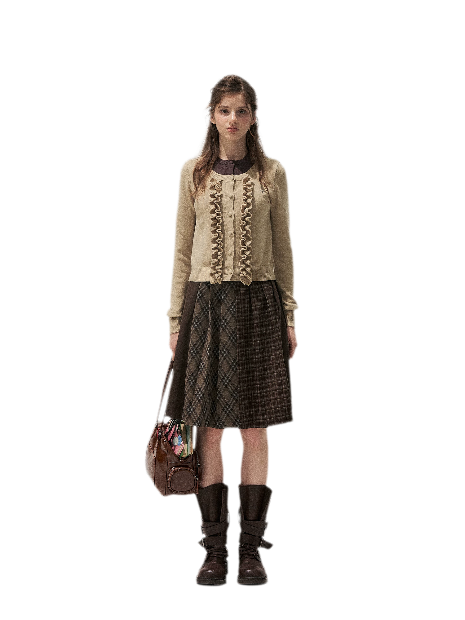 Patchwork Plaid Pleated A-Line Skirt