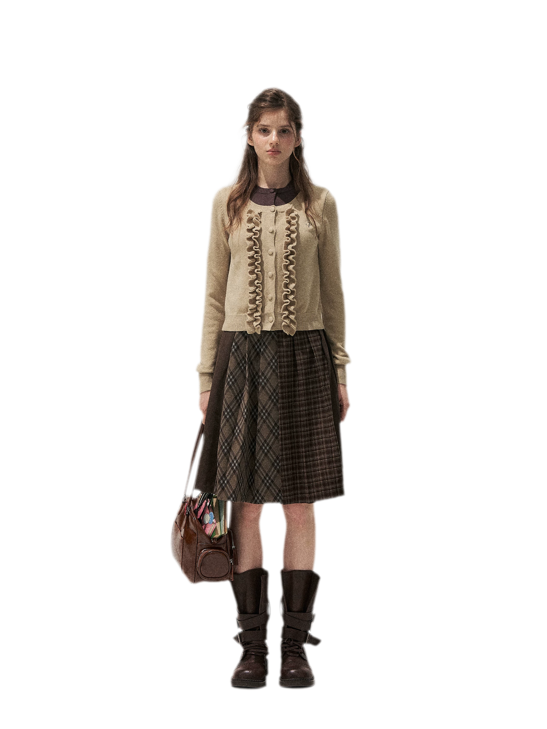 Patchwork Plaid Pleated A-Line Skirt