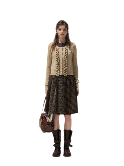 Patchwork Plaid Pleated A-Line Skirt