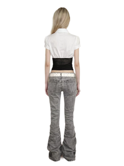 Lace Panel Cropped Shirt