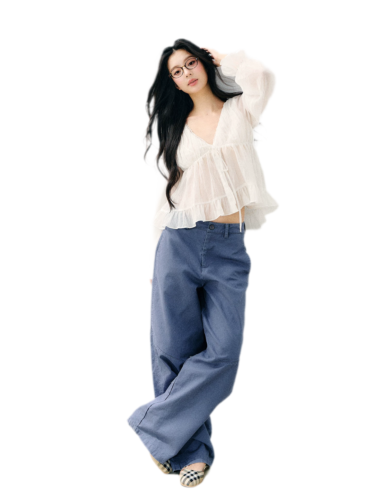 V-Neck Ruffle Chiffon Blouse