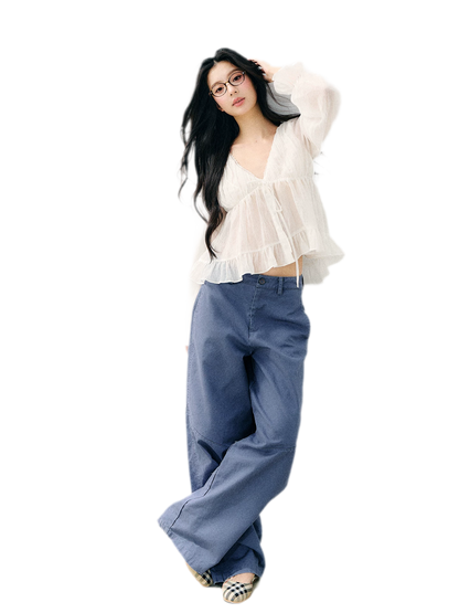 V-Neck Ruffle Chiffon Blouse