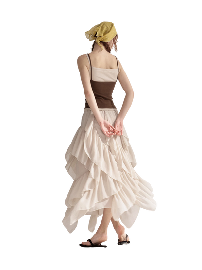Irregular Ruffle Edge Chiffon Skirt