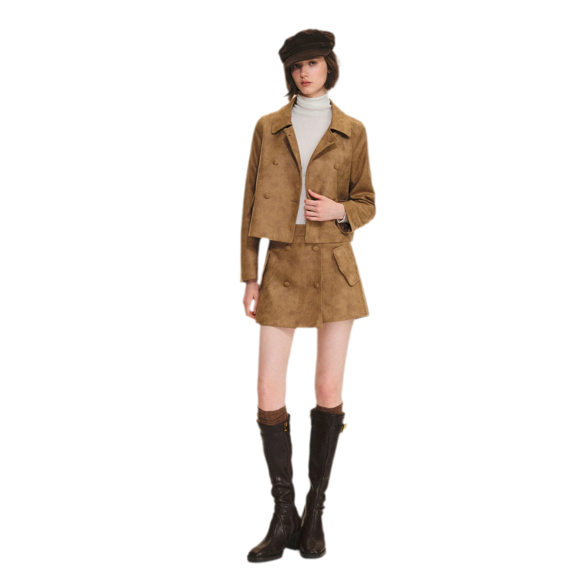 Distressed Leather Jacket Skort Set