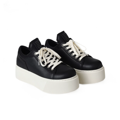 Sculptural Leather Thick-Soled Sneakers