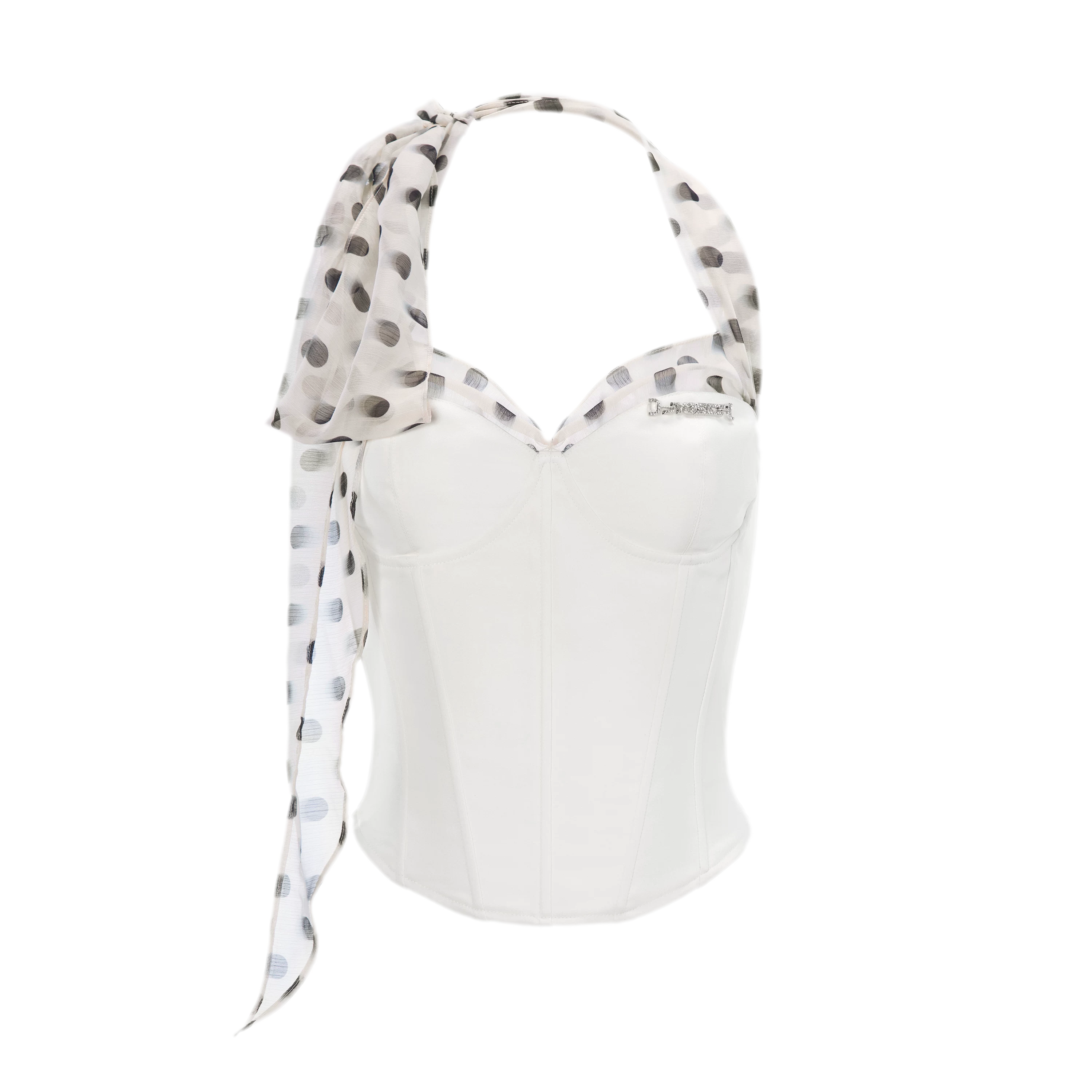 White Polka Dot Chiffon Corset