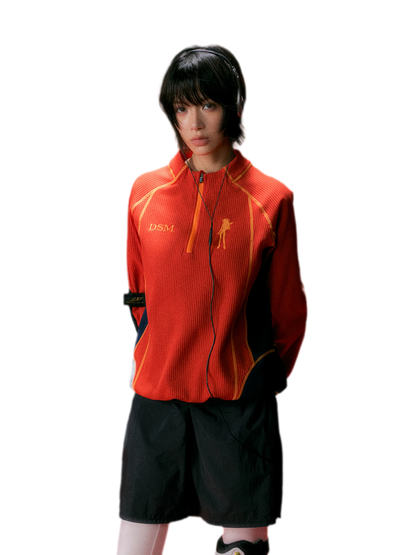 Waffle-Knit Colorblock Combat Top