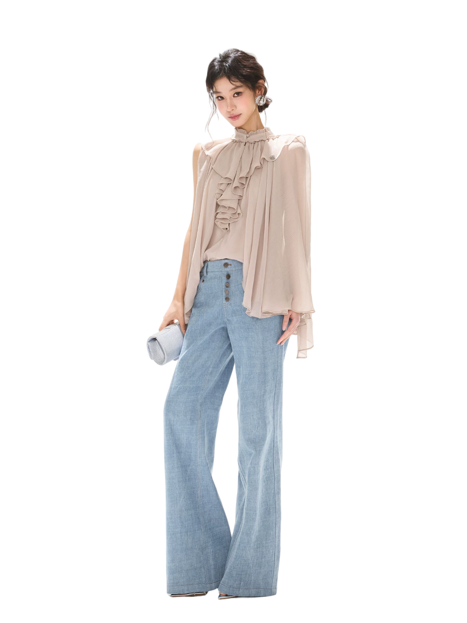 Lightweight Ruffle Collar Sleeveless Chiffon Blouse
