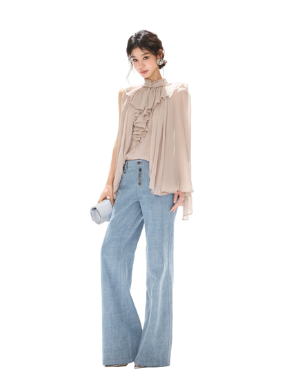 Lightweight Ruffle Collar Sleeveless Chiffon Blouse